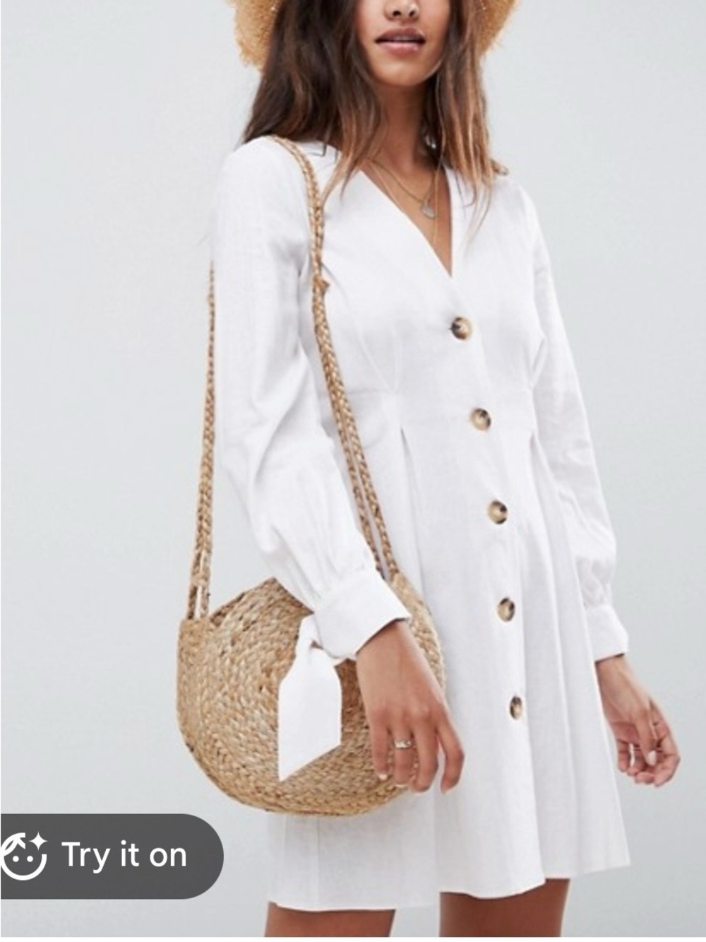 ASOS White Button-Front V-Neck Dress